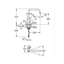 GROHE Küchenarmatur Eurosmart Küche hoher U-Auslauf Matt Black