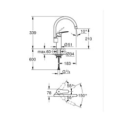 GROHE Küchenarmatur Eurosmart Küche hoher C-Auslauf Matt Black