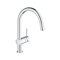 GROHE Küchenarmatur Minta C-Auslauf herausziehbarem Mousseurauslauf Chrom