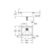GROHE Einbaubecken K 700 Unterbau 60-S 54,4/44,4 1.0 cool sunrise gebürstet
