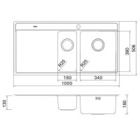 Oulin Einbauspüle OL0325 Vejle 340/180 BK1 BA (1000 x 506) 1 1/2 Becken rechts, Exzenterbetätigung -B-Ware-