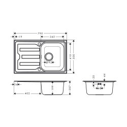 hansgrohe Einbauspüle S440-A342 79 Abtropffläche Edelstahl