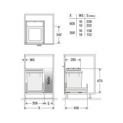 Müllex X40 L35 Pro Water, Abfallsammler für Frontauszüge, Anthrazit