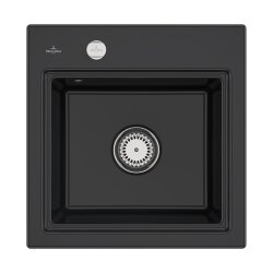 Villeroy & Boch Einbaubecken Subway Style 50 S Premiumline R7 Pure Black mit Excenterbetätigung und Abtropfgitter in Aluminium -NEUWERTIG- -NEUWERTIG-
