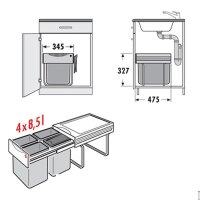 Hailo Abfallsammler 3643141 Raumspar Tandem 8,5/8,5/8,5/8,5/D