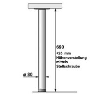 Stützfuß/Tischbein 690 mm hoch, D=80 mm, alu-geriffelt