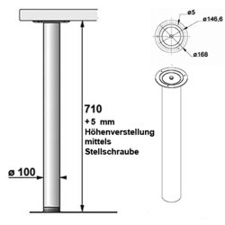 Stützfuß/Tischbein 710 mm hoch, D=100 mm, Edelstahl-Optik