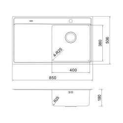 Oulin Einbauspüle OL0328 Vejle 400 BK1 BA (850 x 506 mm) Becken rechts, Handbetätigung
